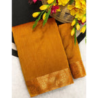 Women's Vichitra Silk Printed Saree With Unstitched Blouse 5.5Mtr  (Mustard)