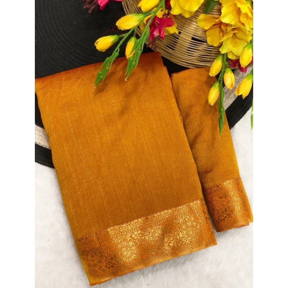 Women's Vichitra Silk Printed Saree With Unstitched Blouse 5.5Mtr  (Mustard)