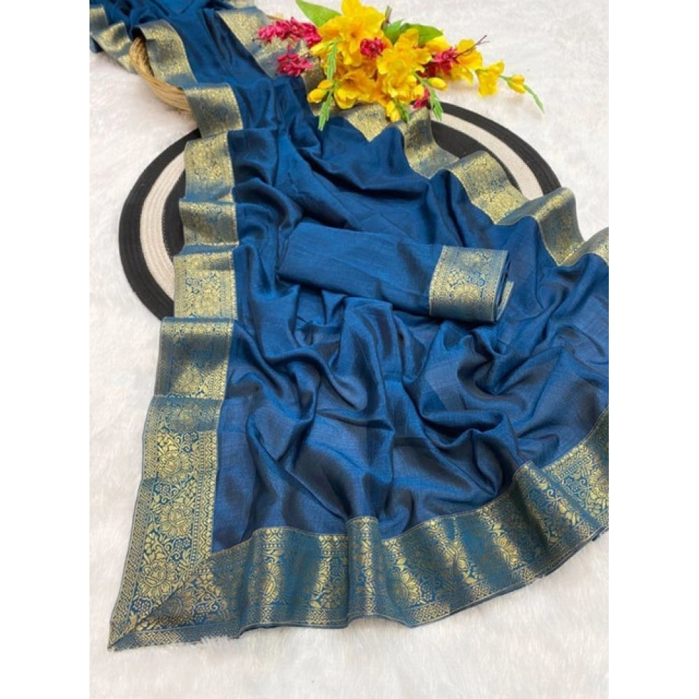 Women's Vichitra Silk Printed Saree With Unstitched Blouse 5.5Mtr  (Rama)