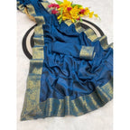 Women's Vichitra Silk Printed Saree With Unstitched Blouse 5.5Mtr  (Rama)