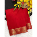 Women's Vichitra Silk Printed Saree With Unstitched Blouse 5.5Mtr  (Red)
