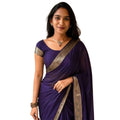 Women's Vichitra Silk Printed Saree With Unstitched Blouse 5.5Mtr  (Purple)