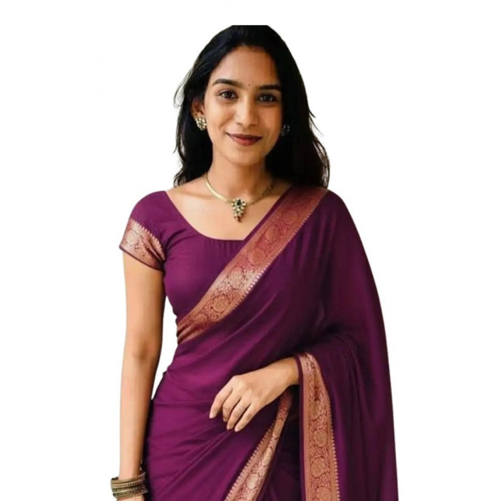 Women's Vichitra Silk Printed Saree With Unstitched Blouse 5.5Mtr  (Wine)