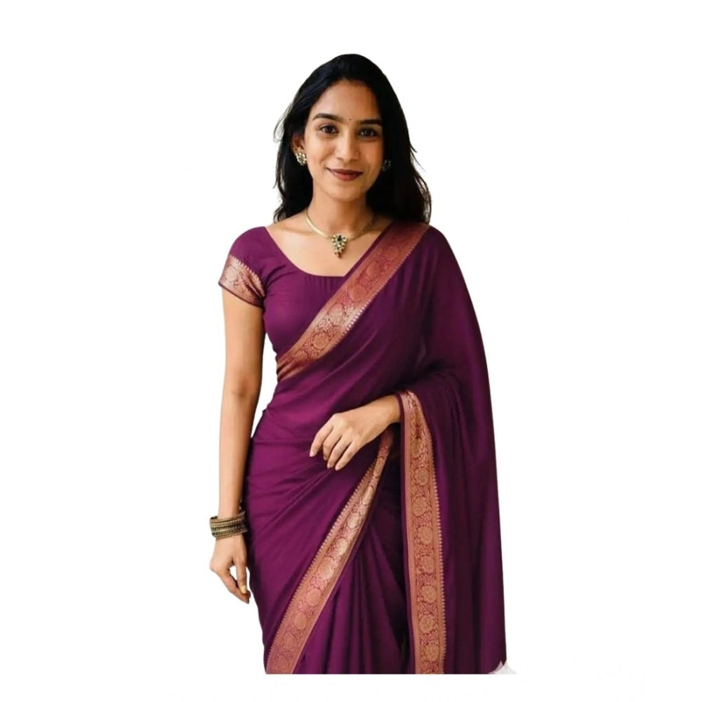 Women's Vichitra Silk Printed Saree With Unstitched Blouse 5.5Mtr  (Wine)