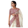 Women's Linen Printed Saree With Unstitched Blouse 5.5Mtr  (White)