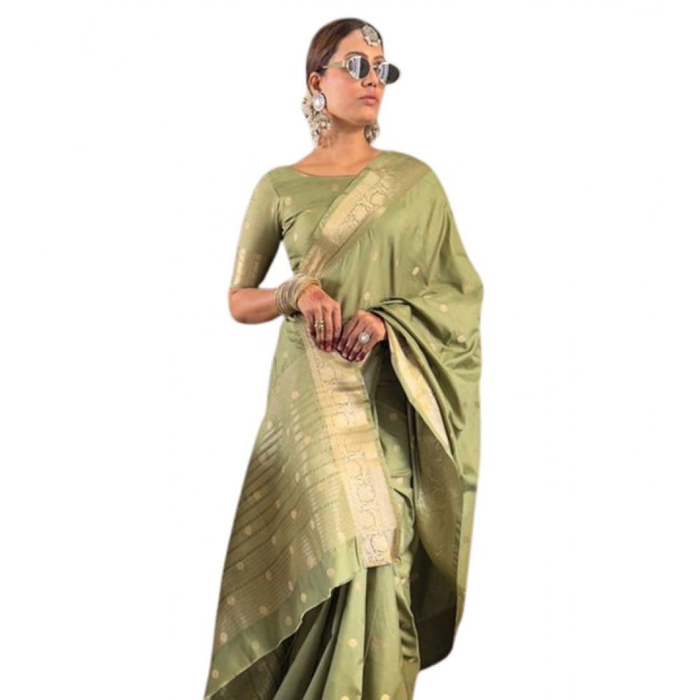 Women's Satin Printed Saree With Unstitched Blouse 5.5Mtr  (Green)