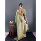 Women's Satin Printed Saree With Unstitched Blouse 5.5Mtr  (Green)