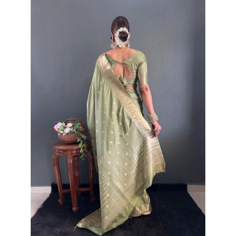 Women's Satin Printed Saree With Unstitched Blouse 5.5Mtr  (Green)