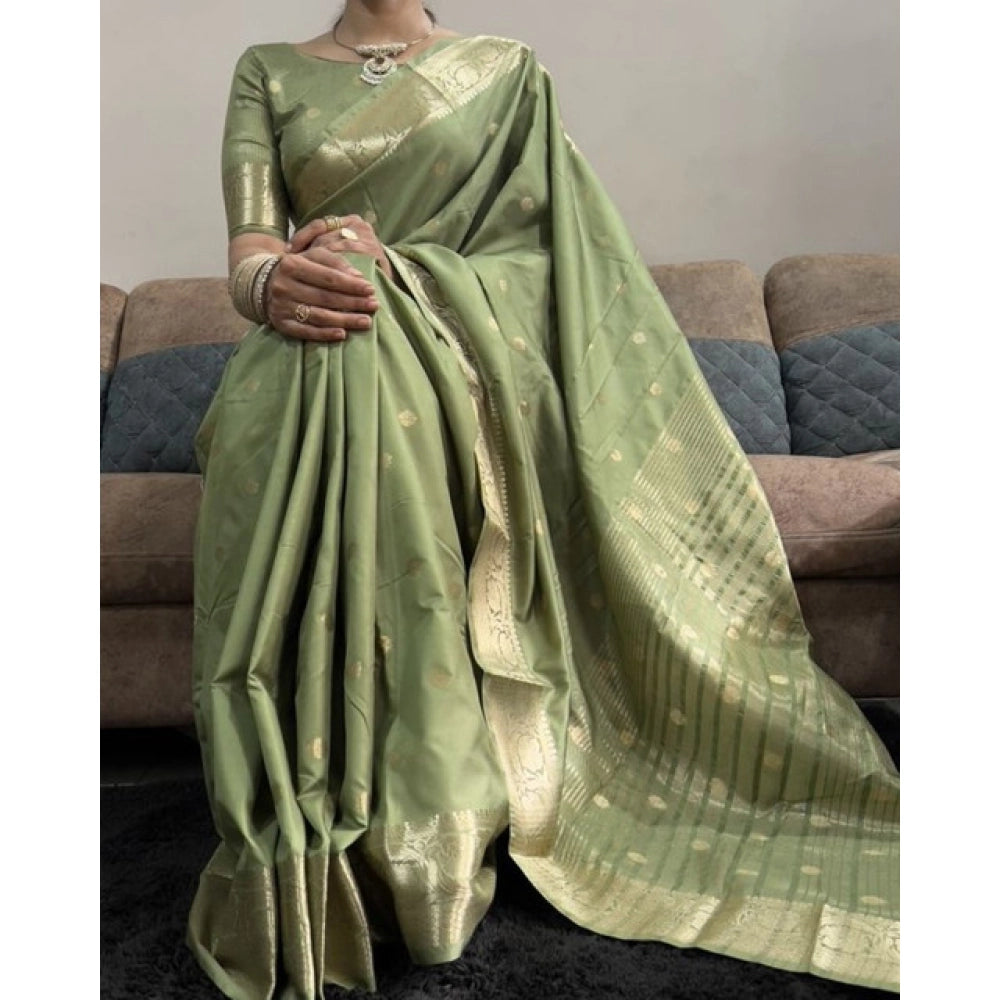Women's Satin Printed Saree With Unstitched Blouse 5.5Mtr  (Green)
