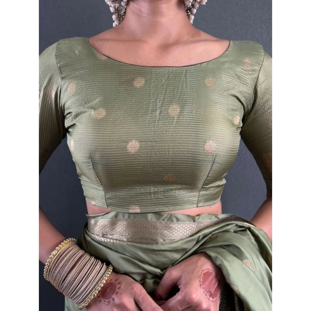 Women's Satin Printed Saree With Unstitched Blouse 5.5Mtr  (Green)