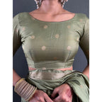 Women's Satin Printed Saree With Unstitched Blouse 5.5Mtr  (Green)