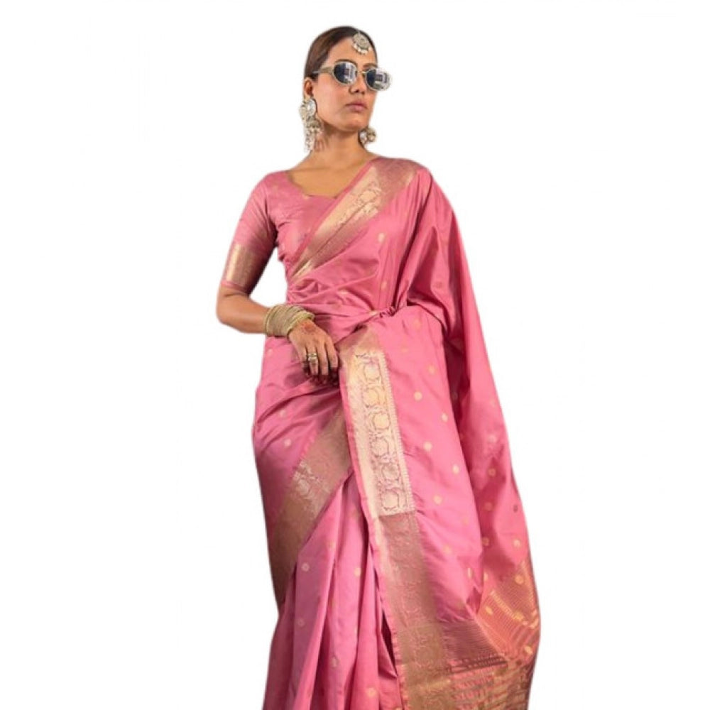 Women's Satin Printed Saree With Unstitched Blouse 5.5Mtr  (Pink)