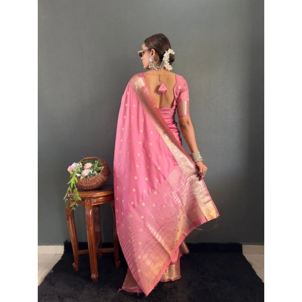 Women's Satin Printed Saree With Unstitched Blouse 5.5Mtr  (Pink)