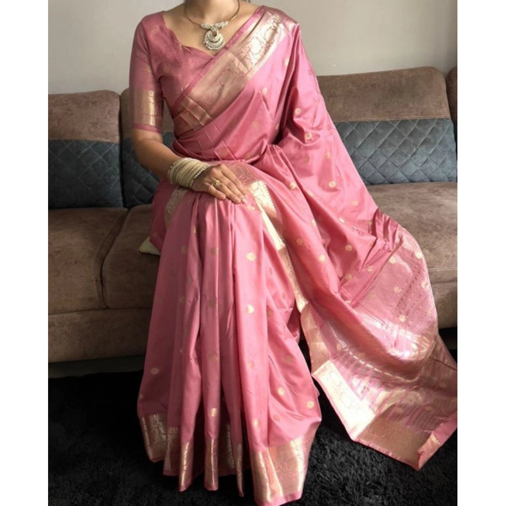 Women's Satin Printed Saree With Unstitched Blouse 5.5Mtr  (Pink)