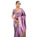 Women's Satin Printed Saree With Unstitched Blouse 5.5Mtr  (Purple)