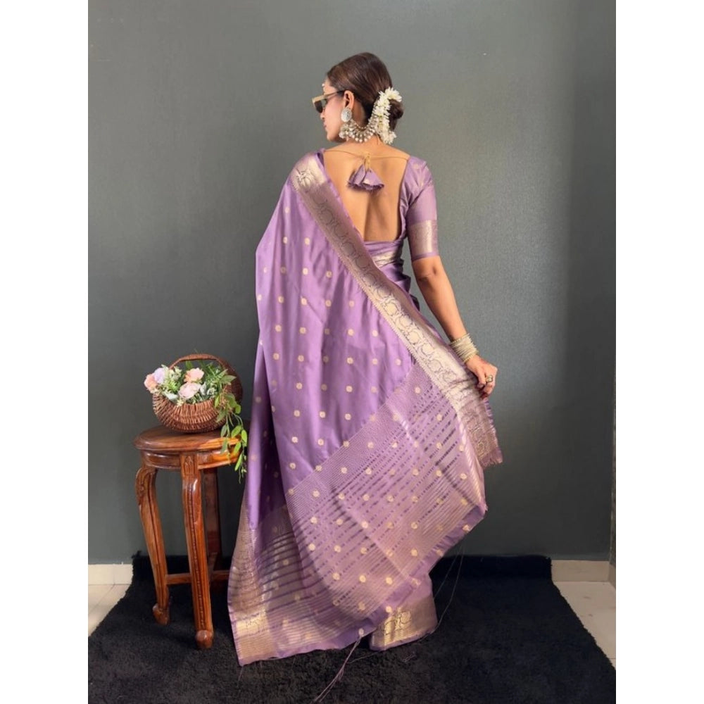 Women's Satin Printed Saree With Unstitched Blouse 5.5Mtr  (Purple)