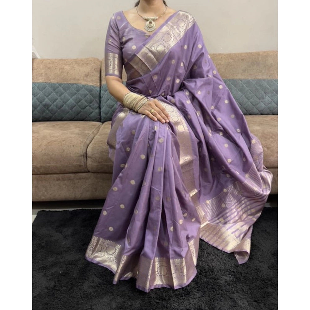 Women's Satin Printed Saree With Unstitched Blouse 5.5Mtr  (Purple)