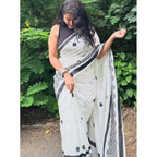 Women's Linen Printed Saree With Unstitched Blouse 5.5Mtr  (White)