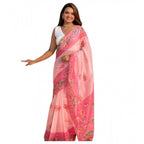 Women's Linen Printed Saree With Unstitched Blouse 5.5Mtr  (Pink)