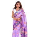 Women's Linen Printed Saree With Unstitched Blouse 5.5Mtr  (Purple)