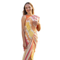 Women's Linen Printed Saree With Unstitched Blouse 5.5Mtr  (Yellow)