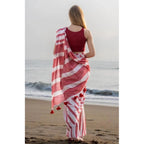 Women's Linen Printed Saree With Unstitched Blouse 5.5Mtr  (Red)