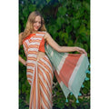 Women's Linen Printed Saree With Unstitched Blouse 5.5Mtr  (Orange)