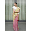 Women's Linen Printed Saree With Unstitched Blouse 5.5Mtr  (Yellow)