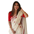 Women's Linen Printed Saree With Unstitched Blouse 5.5Mtr  (White)