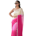 Women's Linen Printed Saree With Unstitched Blouse 5.5Mtr  (Pink)
