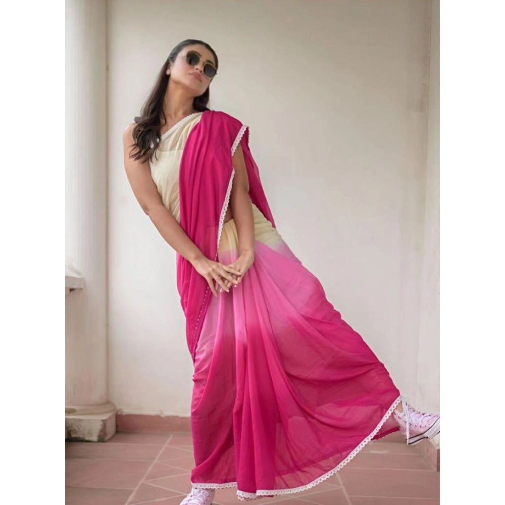 Women's Linen Printed Saree With Unstitched Blouse 5.5Mtr  (Pink)