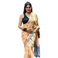 Women's Linen Printed Saree With Unstitched Blouse 5.5Mtr  (Peach)