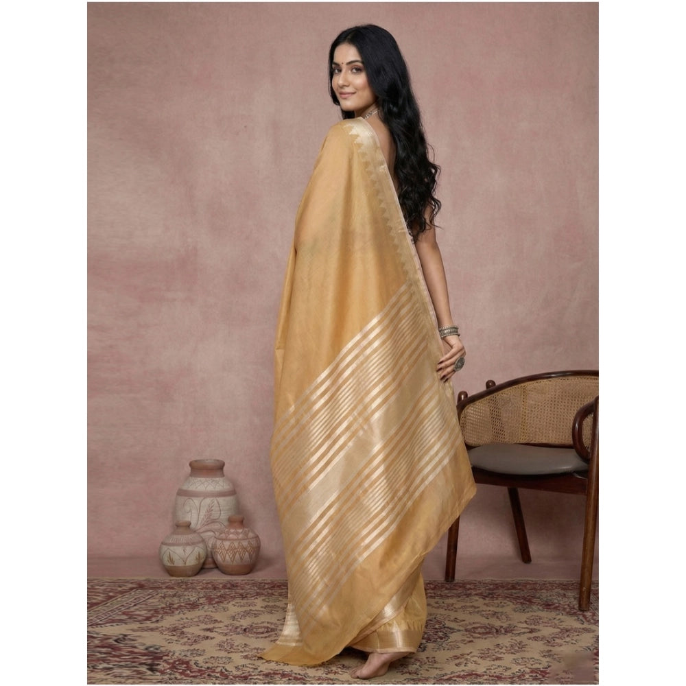 Women's Cotton Printed Saree With Unstitched Blouse 5.5Mtr (Golden)