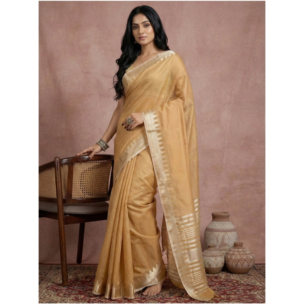 Women's Cotton Printed Saree With Unstitched Blouse 5.5Mtr (Golden)