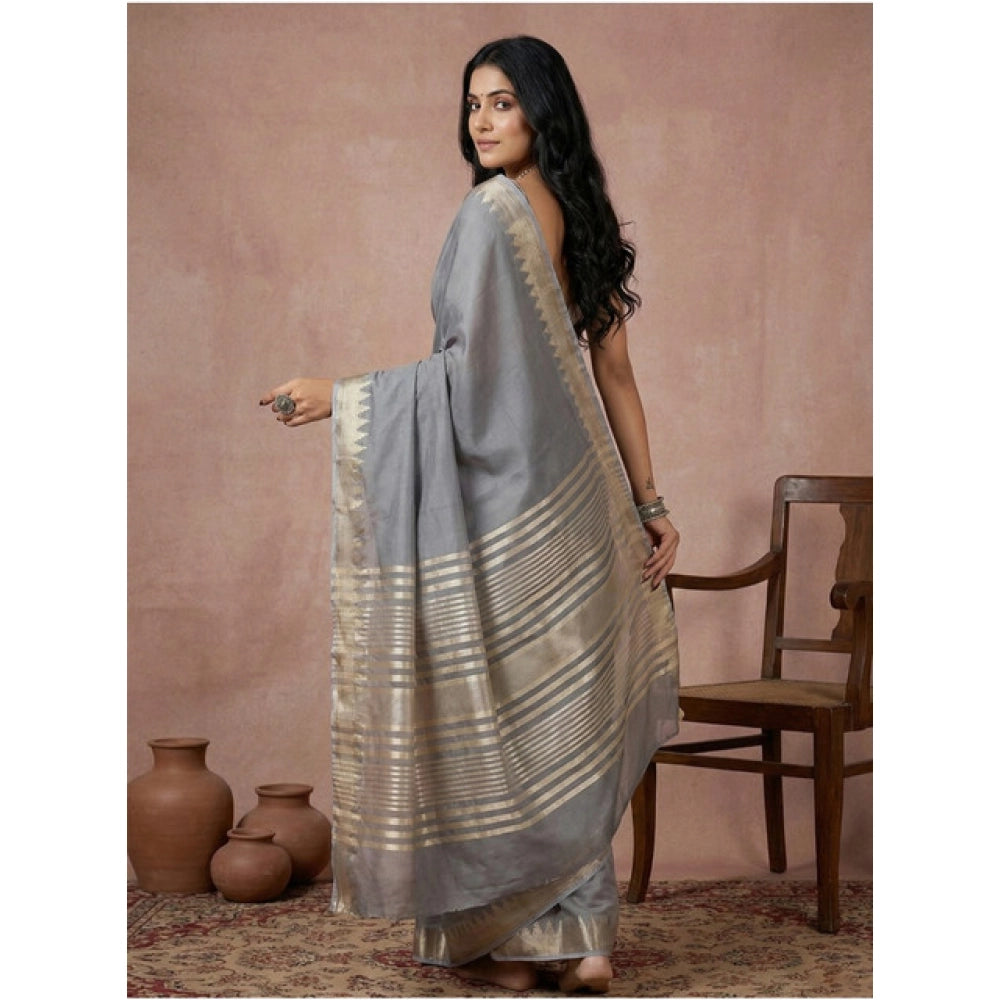 Women's Cotton Printed Saree With Unstitched Blouse 5.5Mtr (Gray)
