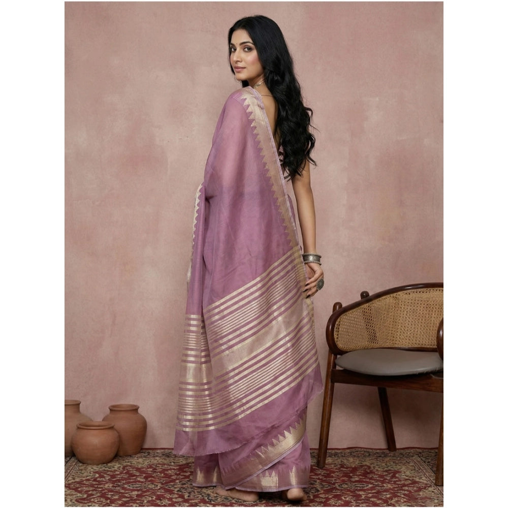 Women's Cotton Printed Saree With Unstitched Blouse 5.5Mtr (Purple)
