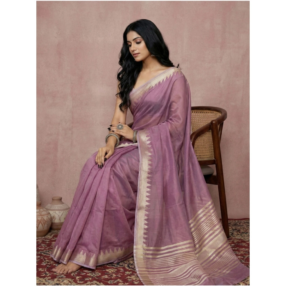 Women's Cotton Printed Saree With Unstitched Blouse 5.5Mtr (Purple)