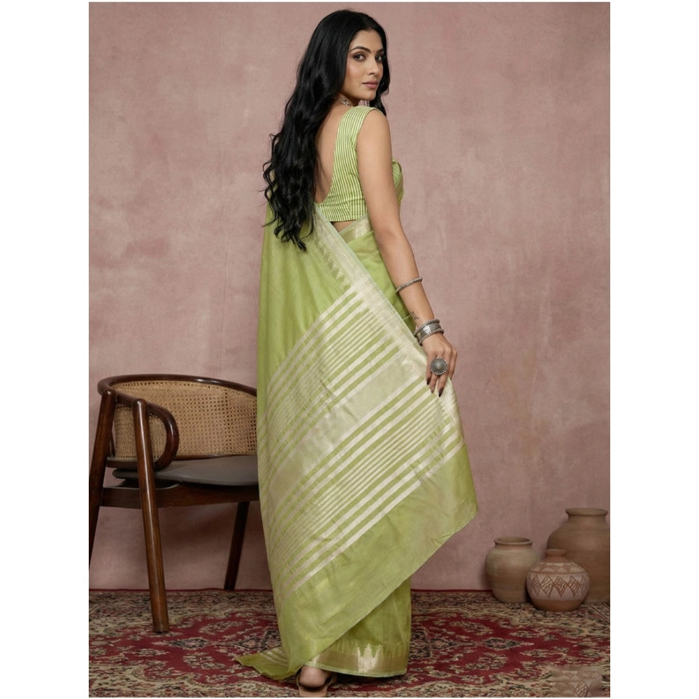 Women's Cotton Printed Saree With Unstitched Blouse 5.5Mtr (Light Green)
