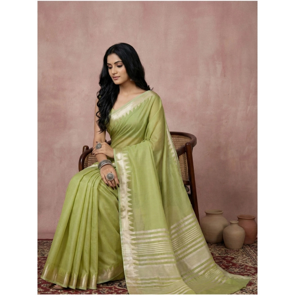 Women's Cotton Printed Saree With Unstitched Blouse 5.5Mtr (Light Green)