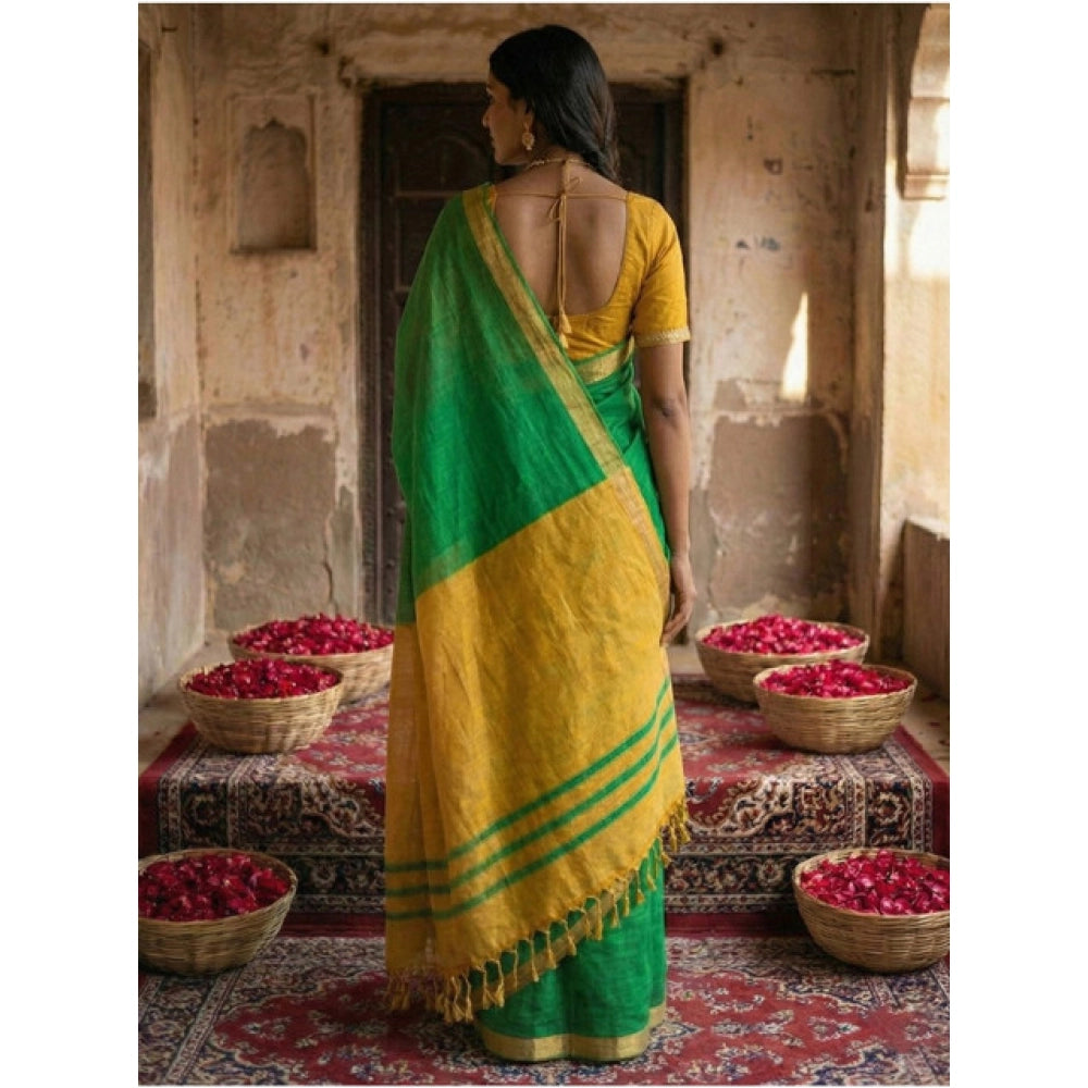 Women's Cotton Printed Saree With Unstitched Blouse 5.5Mtr (Green)