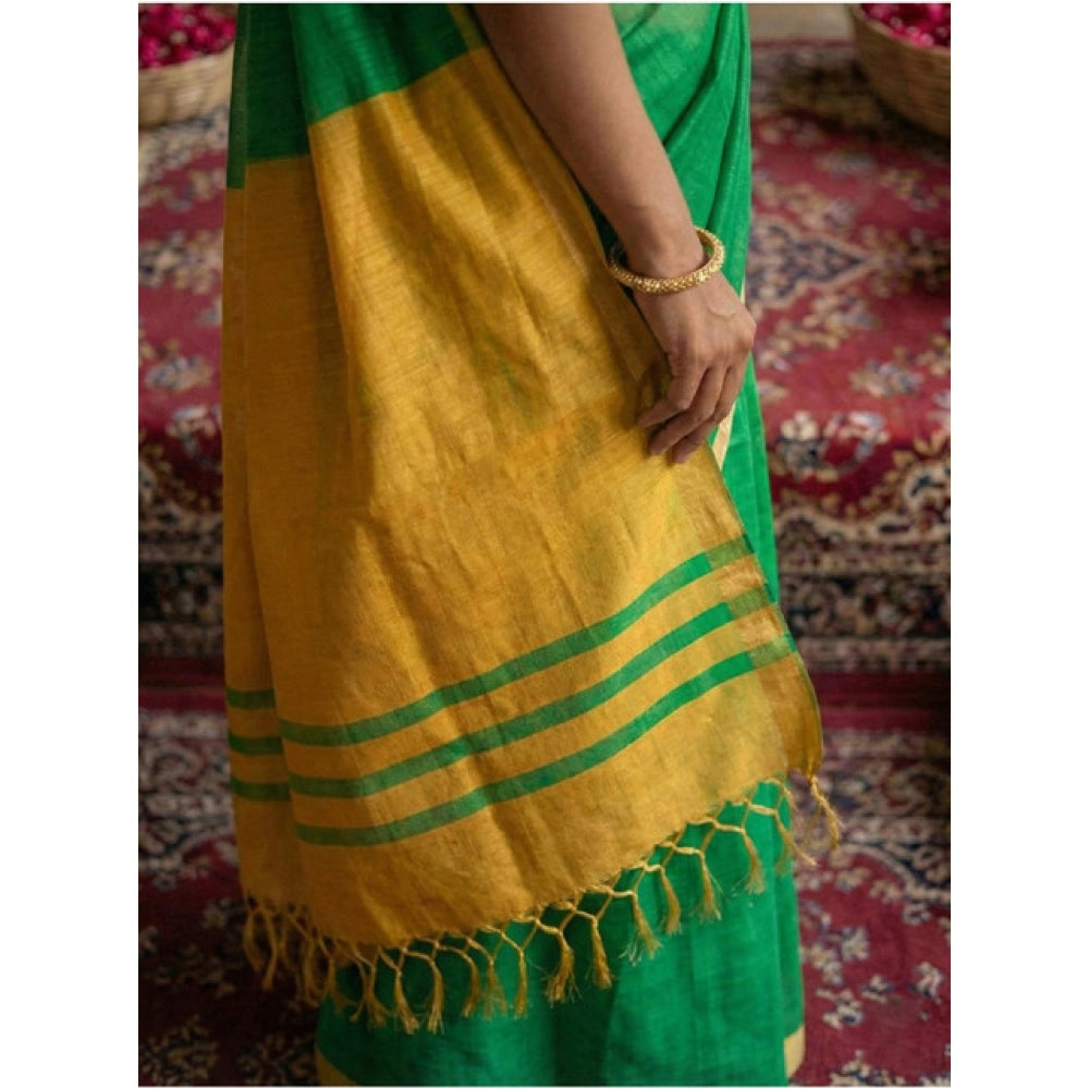 Women's Cotton Printed Saree With Unstitched Blouse 5.5Mtr (Green)