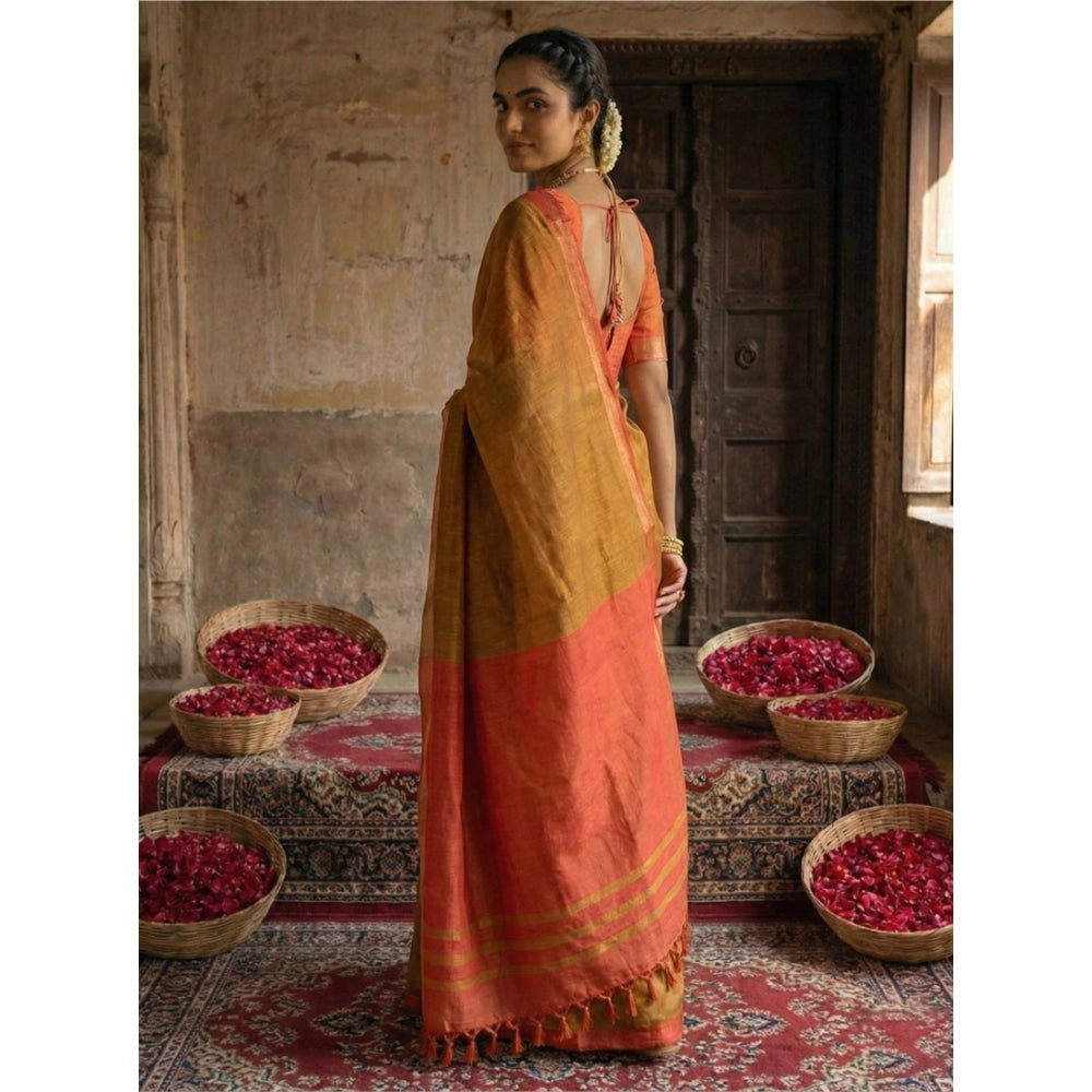 Women's Cotton Printed Saree With Unstitched Blouse 5.5Mtr (Mustrad)