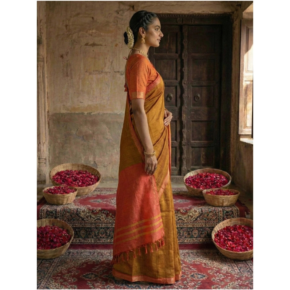 Women's Cotton Printed Saree With Unstitched Blouse 5.5Mtr (Mustrad)