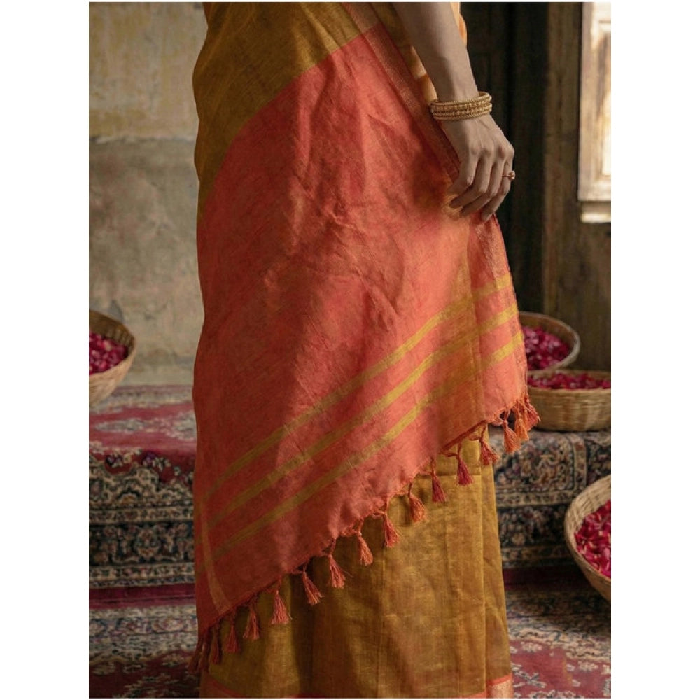 Women's Cotton Printed Saree With Unstitched Blouse 5.5Mtr (Mustrad)