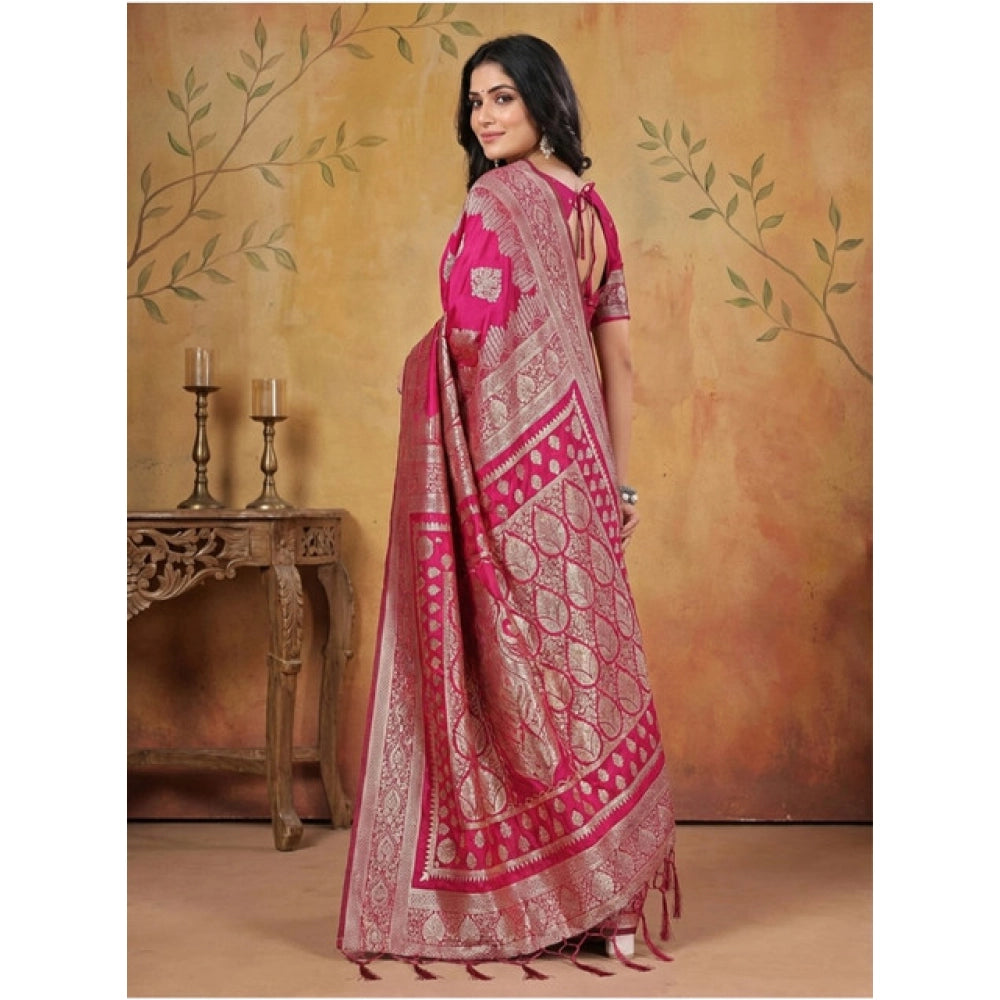 Women's Silk Blend Printed Saree With Unstitched Blouse 5.5Mtr (Magenta)