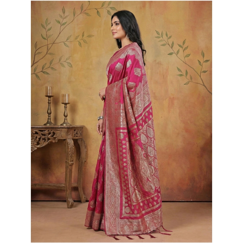 Women's Silk Blend Printed Saree With Unstitched Blouse 5.5Mtr (Magenta)