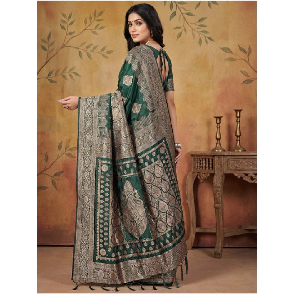 Women's Silk Blend Printed Saree With Unstitched Blouse 5.5Mtr (Green)