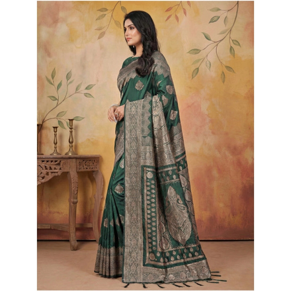 Women's Silk Blend Printed Saree With Unstitched Blouse 5.5Mtr (Green)