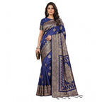 Women's Silk Blend Printed Saree With Unstitched Blouse 5.5Mtr (Navy Blue)