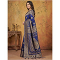 Women's Silk Blend Printed Saree With Unstitched Blouse 5.5Mtr (Navy Blue)
